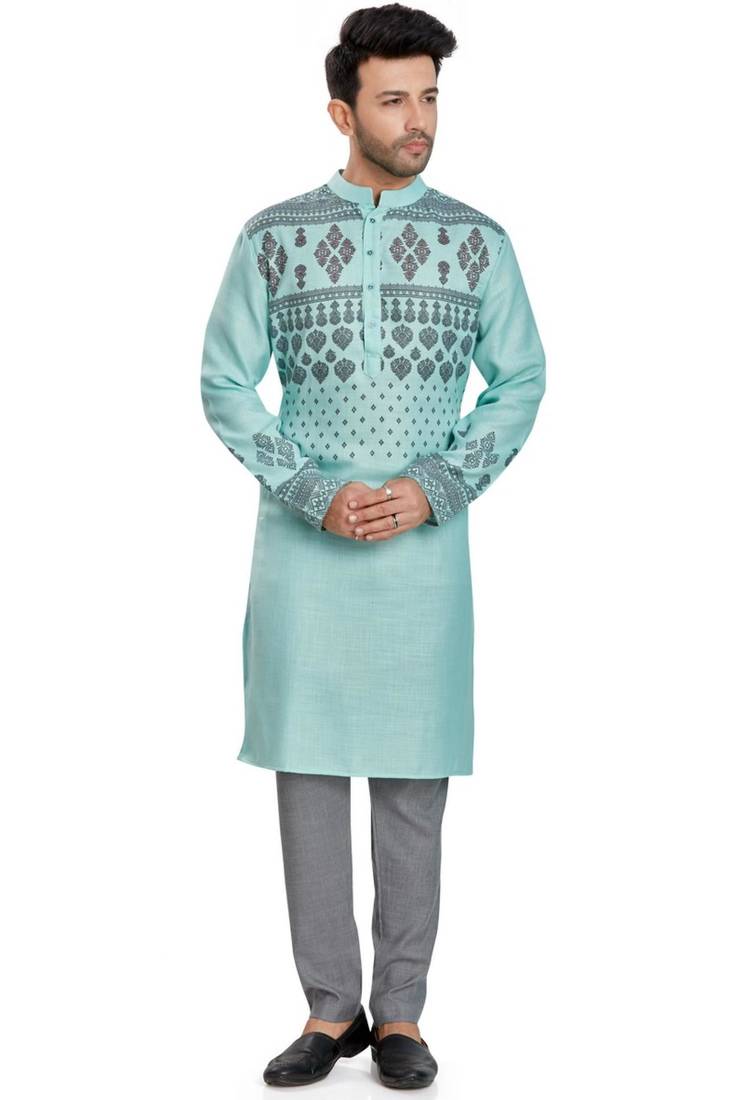 Blue hand block printed kurta  viscos kurta payjama etnic wear / festive wear