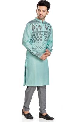 Blue hand block printed kurta  viscos kurta payjama etnic wear / festive wear 4