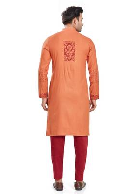 Orange hand block printed kurta with embroidery viscos kurta payjama ethnic wear / festive wear 2