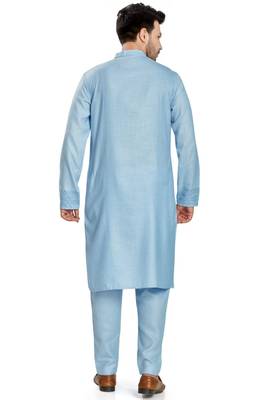 Blue hand block printed kurta with embroidery viscos kurta payjama etnic wear / festive wear 2