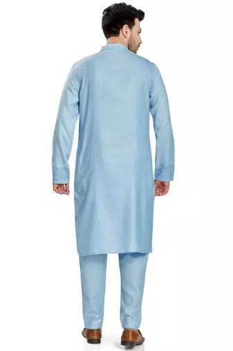 Blue hand block printed kurta with embroidery viscos kurta payjama etnic wear / festive wear