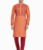 Orange hand block printed kurta with embroidery viscos kurta payjama ethnic wear / festive wear