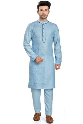 Blue hand block printed kurta with embroidery viscos kurta payjama etnic wear / festive wear 1