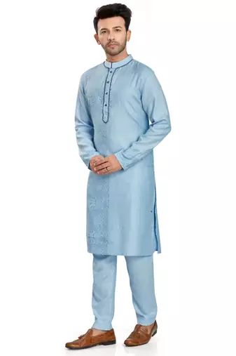 Blue hand block printed kurta with embroidery viscos kurta payjama etnic wear / festive wear