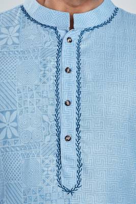 Blue hand block printed kurta with embroidery viscos kurta payjama etnic wear / festive wear 5