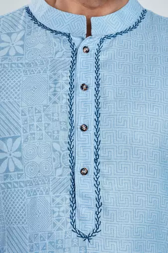 Blue hand block printed kurta with embroidery viscos kurta payjama etnic wear / festive wear