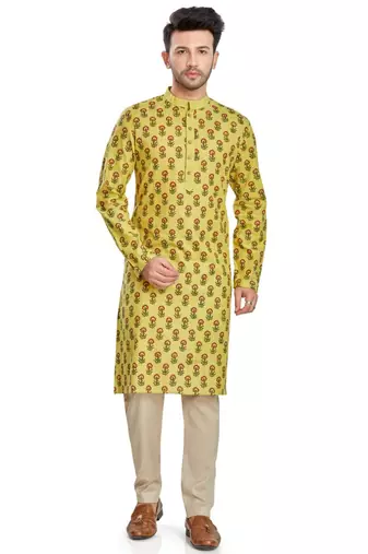 Green hand block printed kurta viscos kurta payjama etnic wear / festivce wear