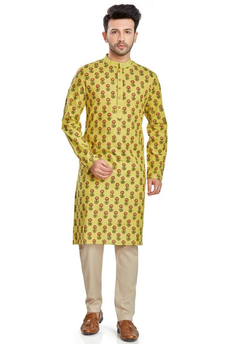 Green hand block printed kurta viscos kurta payjama etnic wear / festivce wear