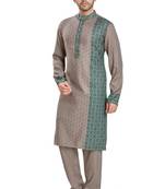 Khakhi hand block printed kurta with embroidery viscos kurta payjama etnic wear / festive wear