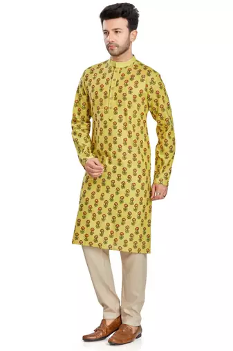 Green hand block printed kurta viscos kurta payjama etnic wear / festivce wear
