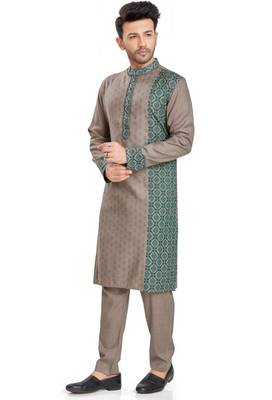 Khakhi hand block printed kurta with embroidery viscos kurta payjama etnic wear / festive wear 2