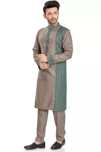 Khakhi hand block printed kurta with embroidery viscos kurta payjama etnic wear / festive wear