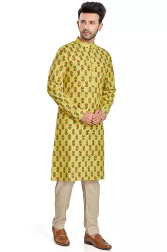 Green hand block printed kurta viscos kurta payjama etnic wear / festivce wear