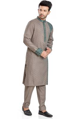 Khakhi hand block printed kurta with embroidery viscos kurta payjama etnic wear / festive wear 3