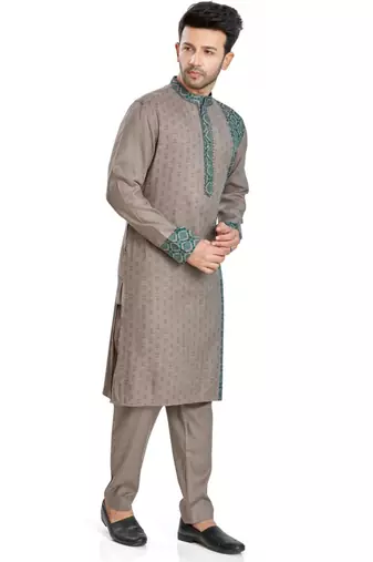 Khakhi hand block printed kurta with embroidery viscos kurta payjama etnic wear / festive wear