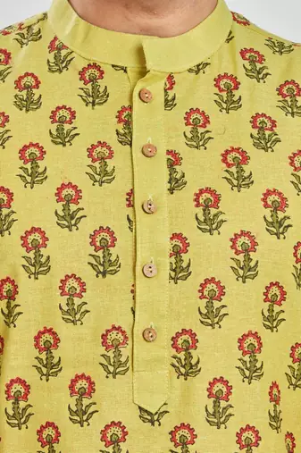 Green hand block printed kurta viscos kurta payjama etnic wear / festivce wear