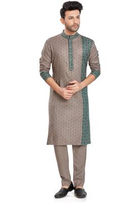 Khakhi hand block printed kurta with embroidery viscos kurta payjama etnic wear / festive wear 4