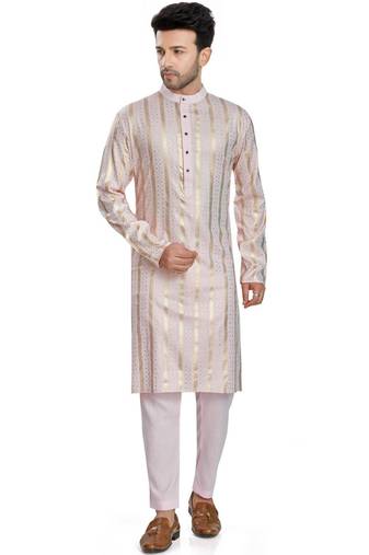 Baby pink hand block golden foil printed kurta viscos kurta payjama etnic wear / festive wear