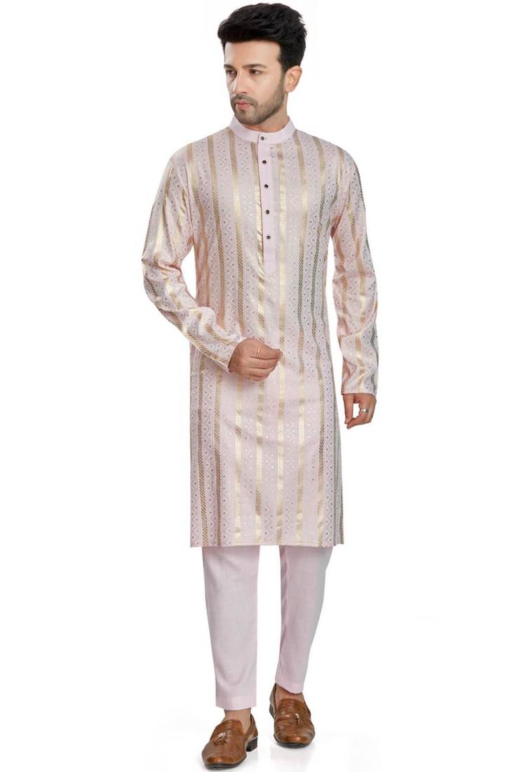 Baby pink hand block golden foil printed kurta viscos kurta payjama etnic wear / festive wear