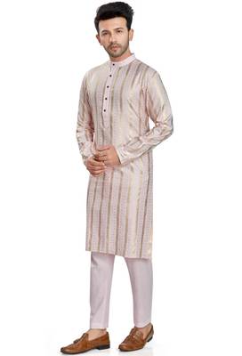 Baby pink hand block golden foil printed kurta viscos kurta payjama etnic wear / festive wear 3