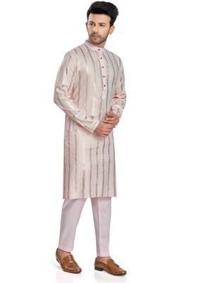 Baby pink hand block golden foil printed kurta viscos kurta payjama etnic wear / festive wear 4