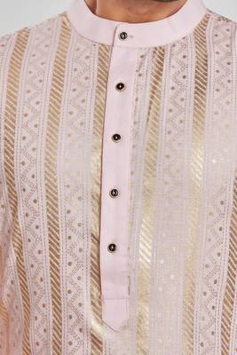 Baby pink hand block golden foil printed kurta viscos kurta payjama etnic wear / festive wear 5