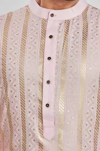 Baby pink hand block golden foil printed kurta viscos kurta payjama etnic wear / festive wear