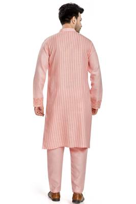 Pink hand block printed kurta with embroidery viscos kurta payjama etnic wear / festive wear 2