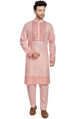 Pink hand block printed kurta with embroidery viscos kurta payjama etnic wear / festive wear 1