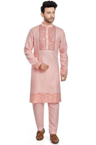 Pink hand block printed kurta with embroidery viscos kurta payjama etnic wear / festive wear