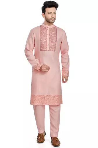 Pink hand block printed kurta with embroidery viscos kurta payjama etnic wear / festive wear