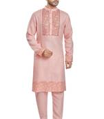 Pink hand block printed kurta with embroidery viscos kurta payjama etnic wear / festive wear
