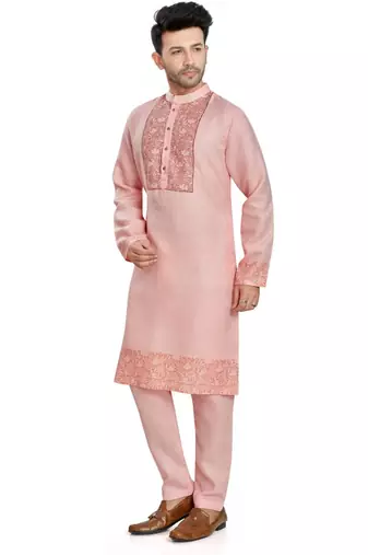 Pink hand block printed kurta with embroidery viscos kurta payjama etnic wear / festive wear