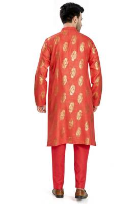 Red hand block  golden foil printed viscos kurta payjama etnic wear / festive wear 2