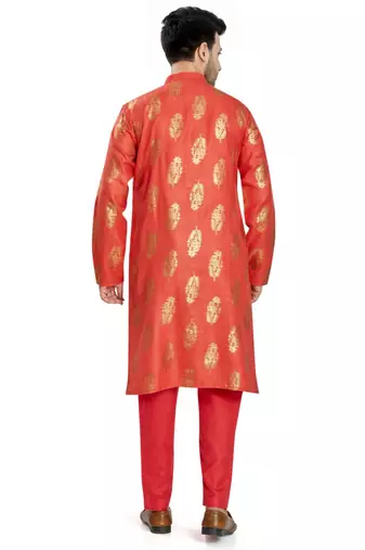 Red hand block  golden foil printed viscos kurta payjama etnic wear / festive wear