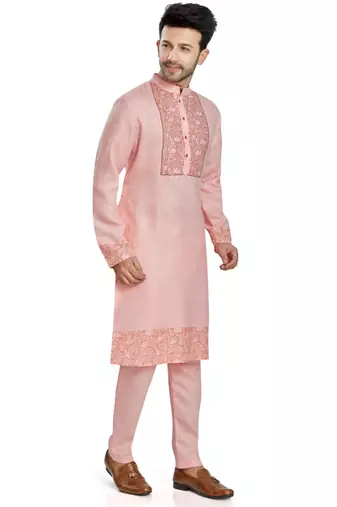 Pink hand block printed kurta with embroidery viscos kurta payjama etnic wear / festive wear