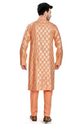 Orange hand block silver foil printed viscos kurta payjama etnic wear / festive wear 2