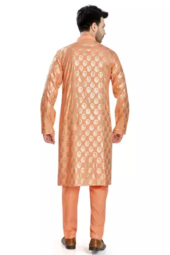 Orange hand block silver foil printed viscos kurta payjama etnic wear / festive wear