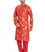 Red hand block  golden foil printed viscos kurta payjama etnic wear / festive wear