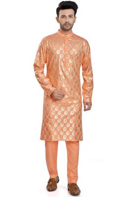 Orange hand block silver foil printed viscos kurta payjama etnic wear / festive wear 1