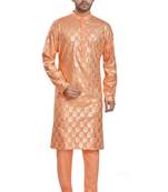 Orange hand block silver foil printed viscos kurta payjama etnic wear / festive wear