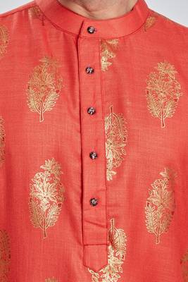 Red hand block  golden foil printed viscos kurta payjama etnic wear / festive wear 5