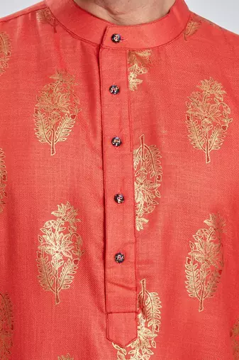 Red hand block  golden foil printed viscos kurta payjama etnic wear / festive wear