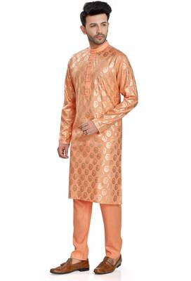 Orange hand block silver foil printed viscos kurta payjama etnic wear / festive wear 3