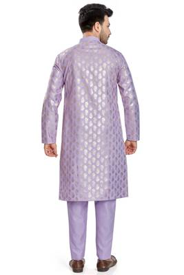 Purple hand block silver foil printed viscos kurta payjama entic wear / festive wear 2