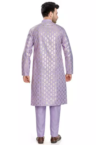 Purple hand block silver foil printed viscos kurta payjama entic wear / festive wear