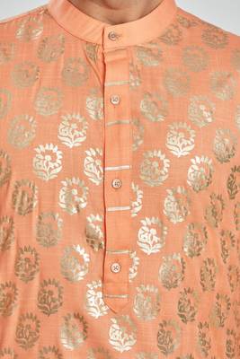 Orange hand block silver foil printed viscos kurta payjama etnic wear / festive wear 5