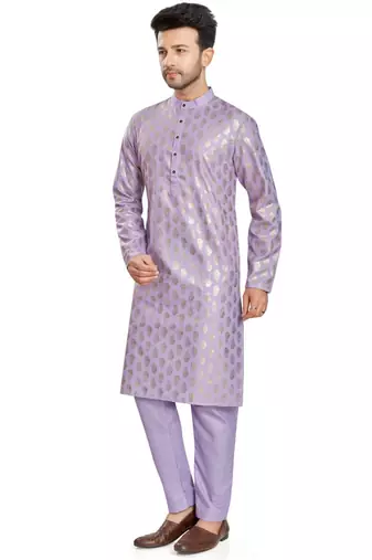 Purple hand block silver foil printed viscos kurta payjama entic wear / festive wear