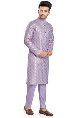 Purple hand block silver foil printed viscos kurta payjama entic wear / festive wear 4