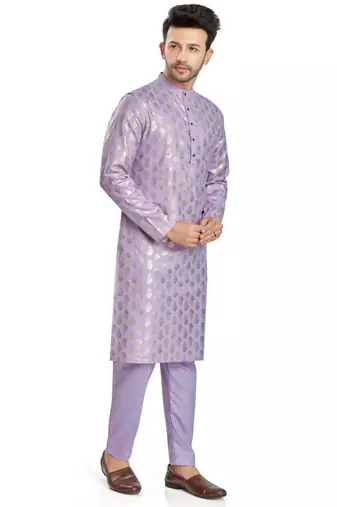 Purple hand block silver foil printed viscos kurta payjama entic wear / festive wear